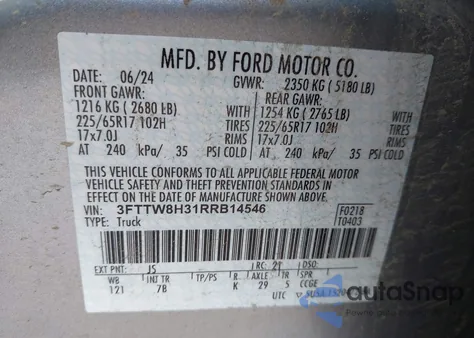 2024 Ford Maverick Xlt из США, поврежденный, VIN 3FTTW8H31RRB14546